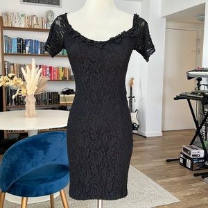 Vintage 80s black lace dress S